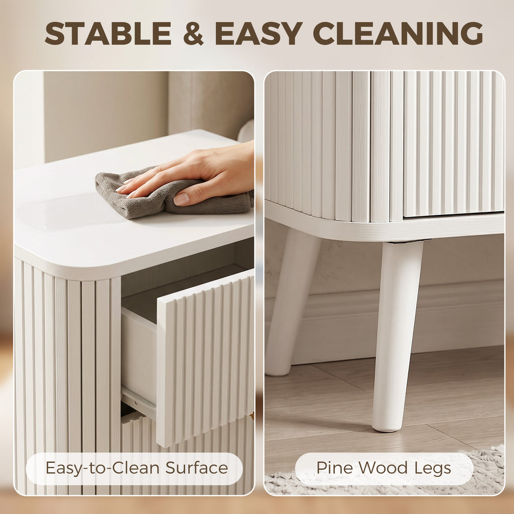 Modern Nightstand Set of 2, Bedside Table with 2 Drawers, Side End Table for Bedroom, Living Room, White Wood Grain