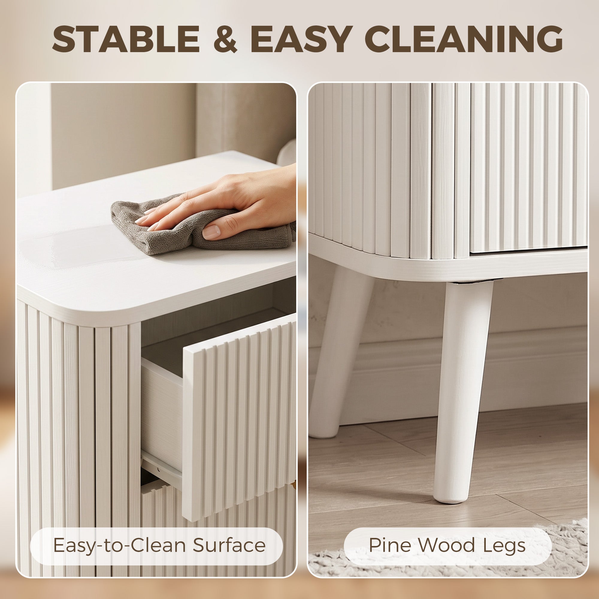 Modern Nightstand Set of 2, Bedside Table with 2 Drawers, Side End Table for Bedroom, Living Room, White Wood Grain