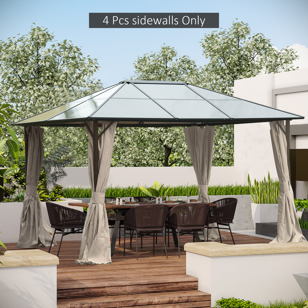 Gazebo Curtains, 10' x 12' Universal Replacement Privacy Curtain, 4-Panels Sidewall with Hooks/C-Rings, Beige