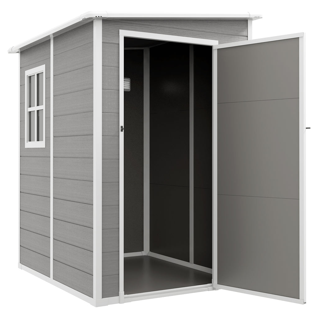 4x5 Lean to Garden Shed with Window Lockable for Garden Tool Storage Grey