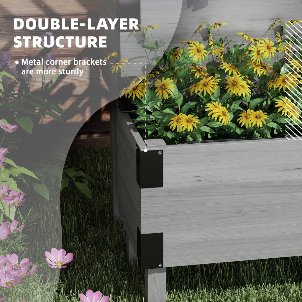 Raised Garden Bed with Trellis, 2 Tier Wooden Elevated Planter Box  for Vegetables, Flowers, Herbs, Grey