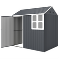 7' x 5.5' Metal Garden Storage Shed, Outdoor Tool Storage House with Lockable Door, Vents, Sloped Roof, Dark Grey