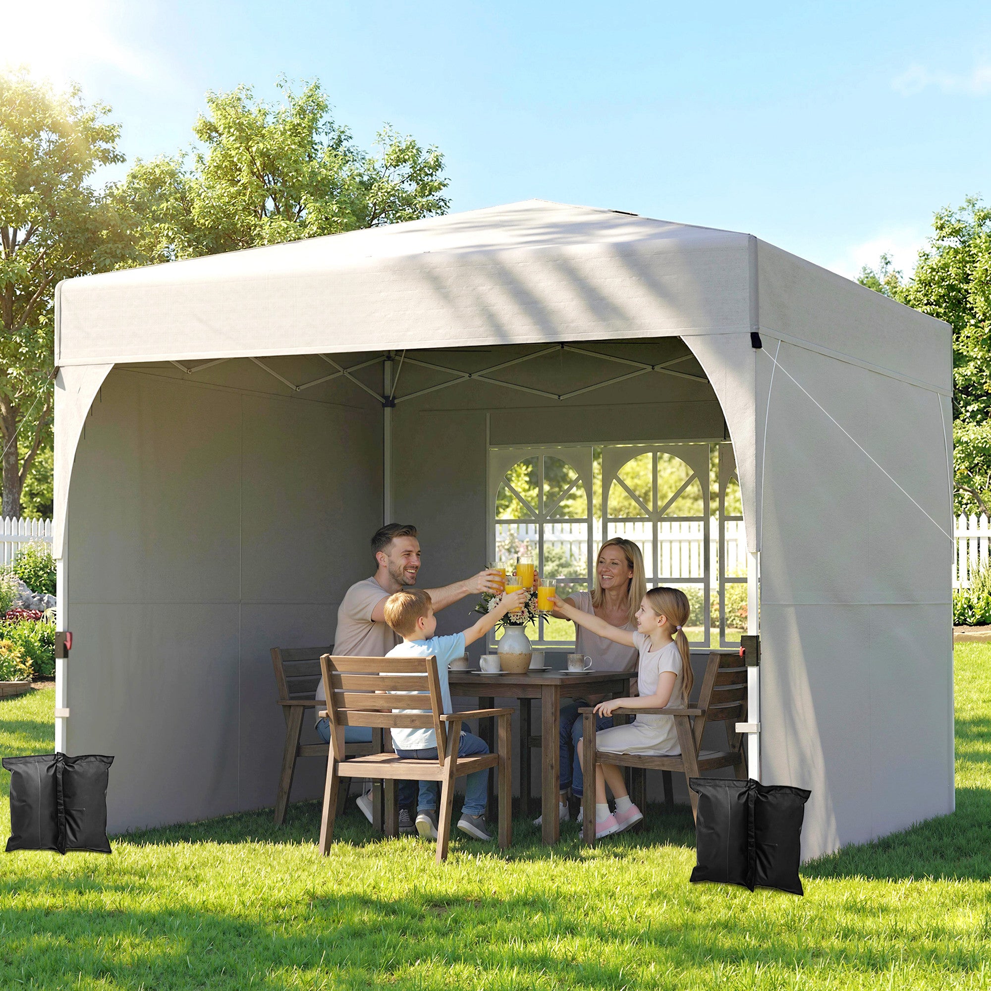 9.6 x 9.6 ft Pop Up Canopy Tent with 3 Sidewalls, UPF 50+ 1-Button Push Easy Setup Outdoor Instant Canopy, Light Grey