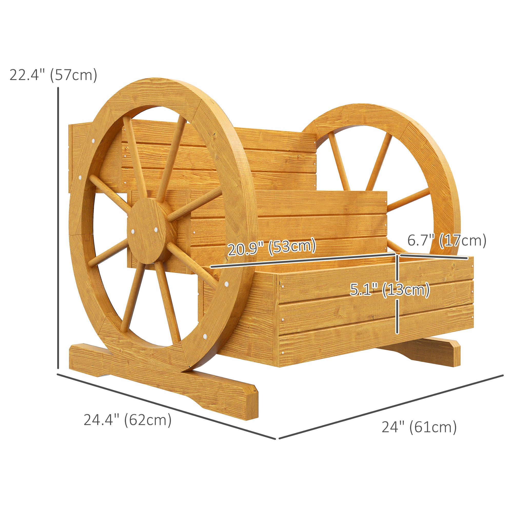 Wooden Wagon Planter Box, 3-Tier Raised Garden Bed, for Vegetables Flowers Herbs, 24" x 24" x 22"