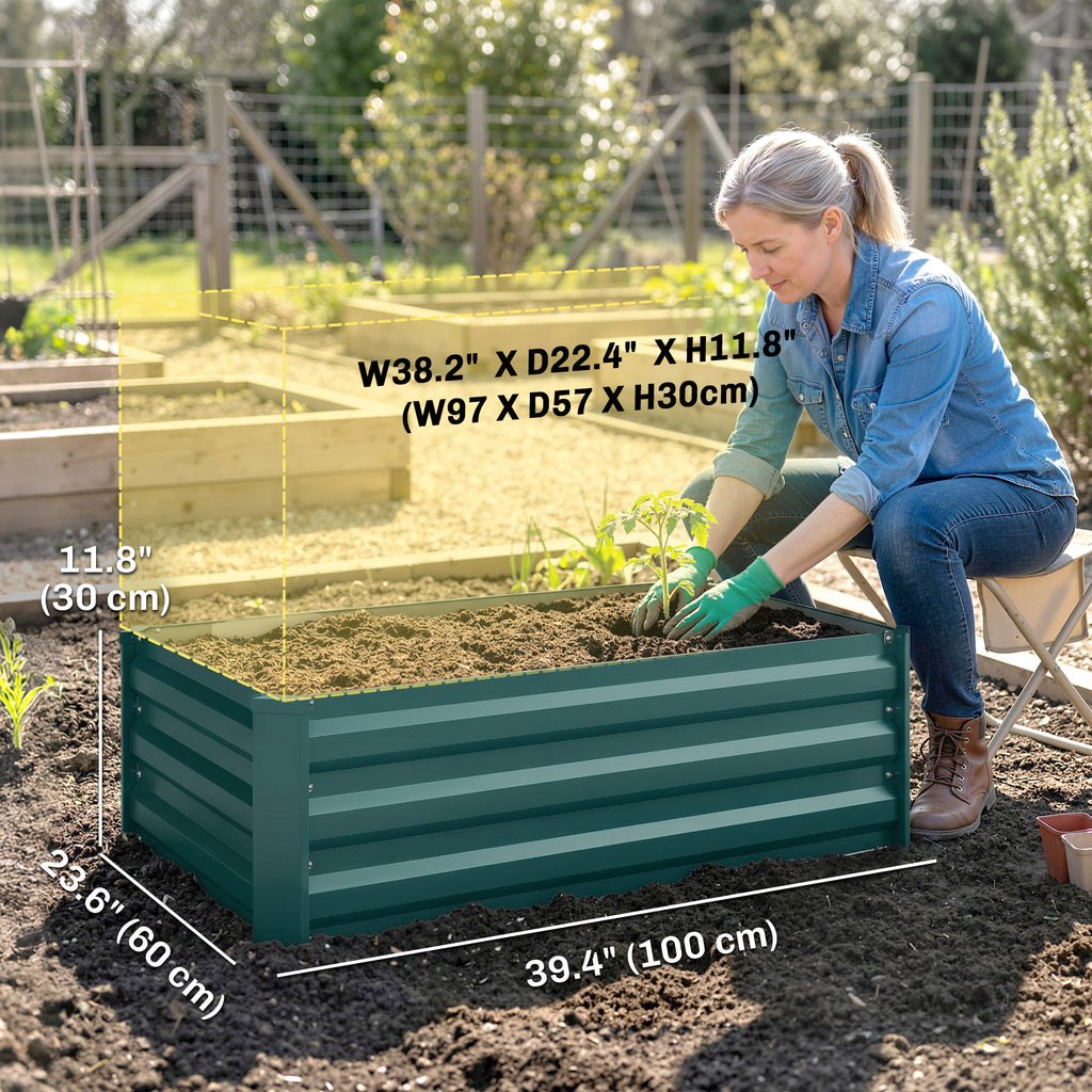 Set of 2 Galvanized Raised Beds for Garden, Outdoor Planter Box for Flowers, Herbs and Vegetables, Green