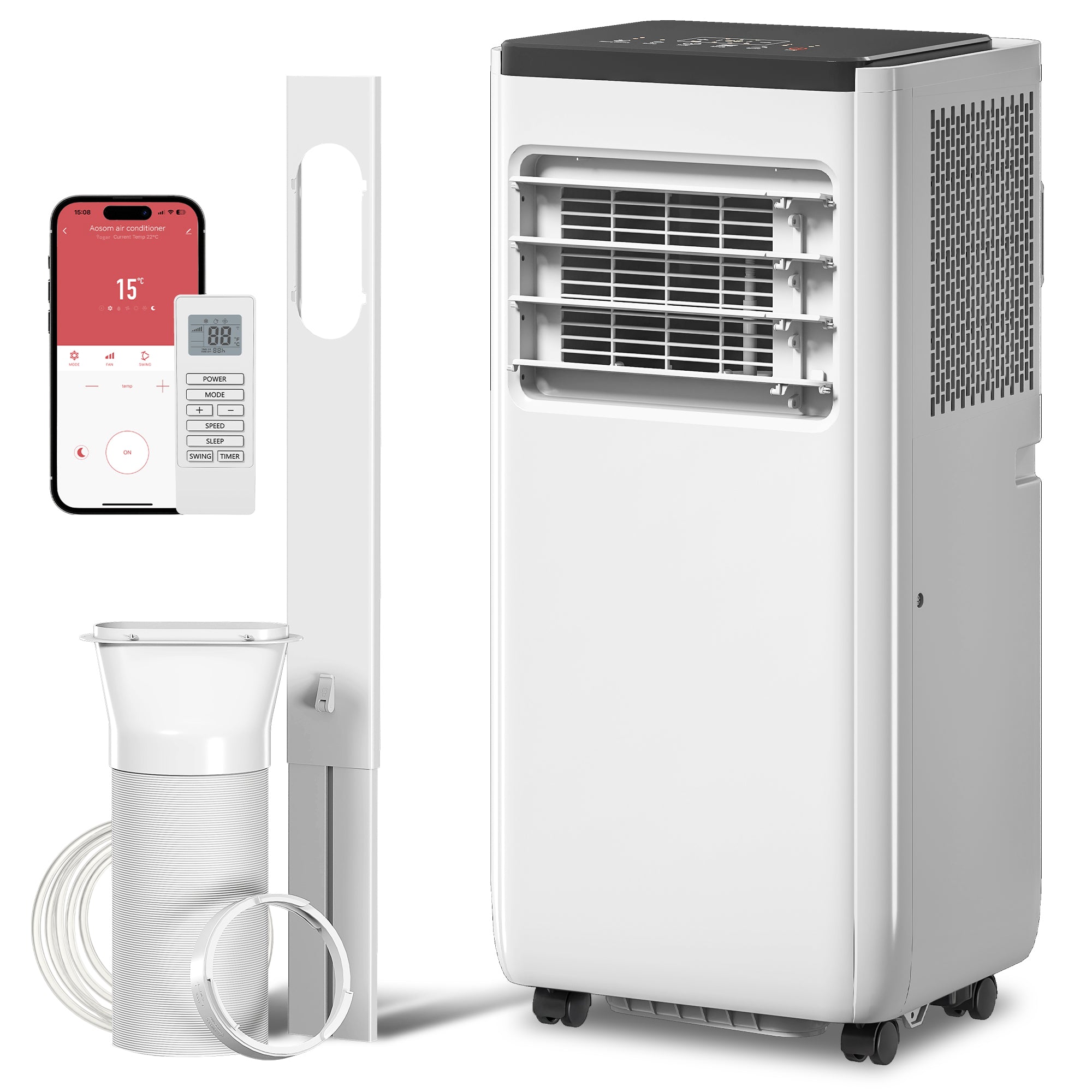 10000 BTU Portable 4-in-1 Air Conditioner with Cool, Dehumidifier, Fan, Sleep, WiFi Voice Remote Control, White