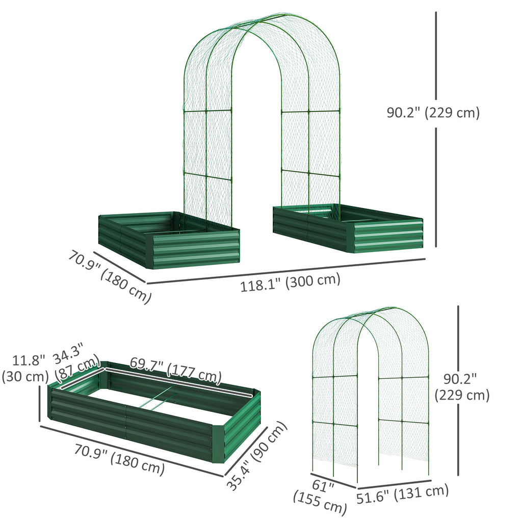 Metal Raised Garden Bed with Trellis for Climbing Plants, Galvanized Garden Bed Kit Outdoor Garden Box with Trellis