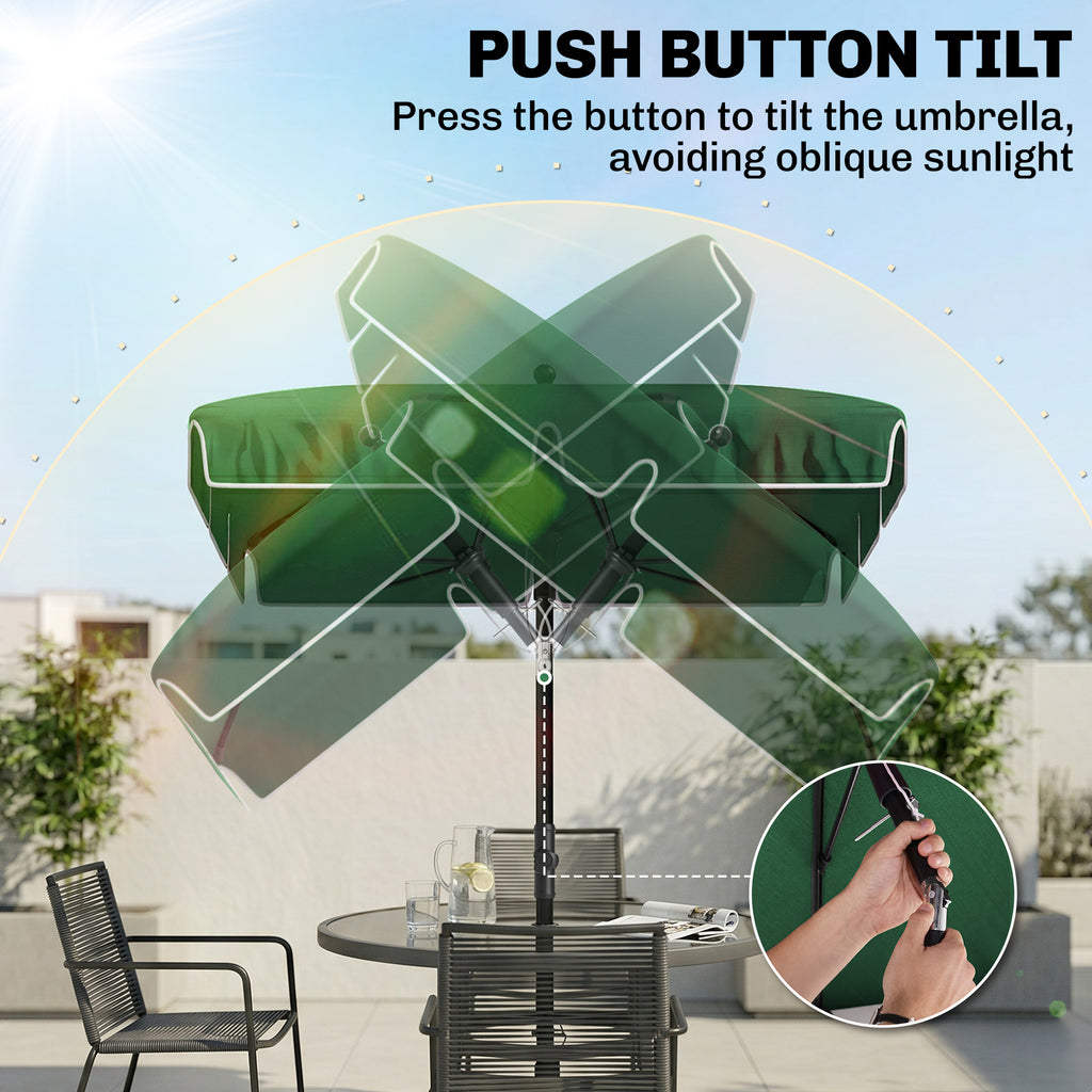 6.5x4ft Rectangle Patio Umbrella Aluminum Tilt Adjustable Garden Parasol Sun Shade Outdoor Canopy Green