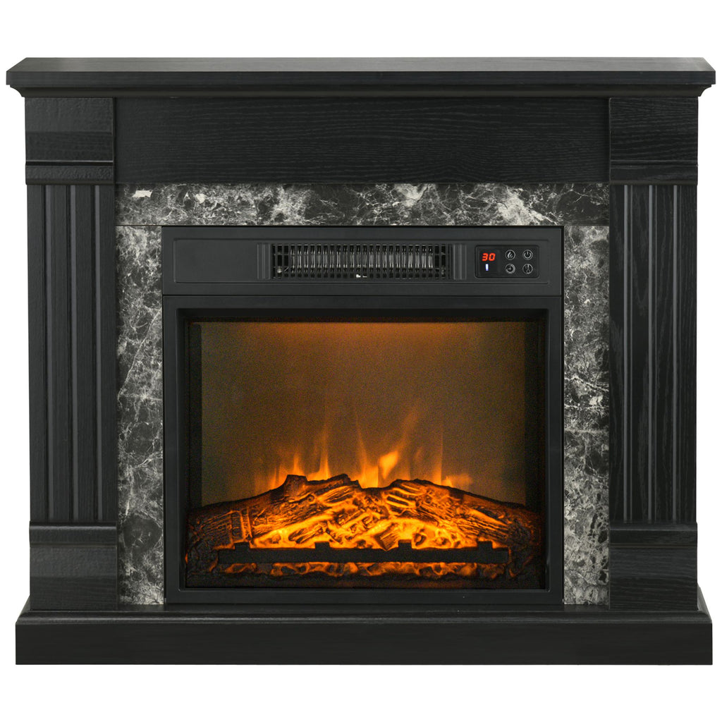 Electric Fireplace Mantel Wood Surround, Freestanding Fireplace Heater with Realistic Flame, Adjustable Temperature, Timer, Overheating Protection, and Remote Control, Black