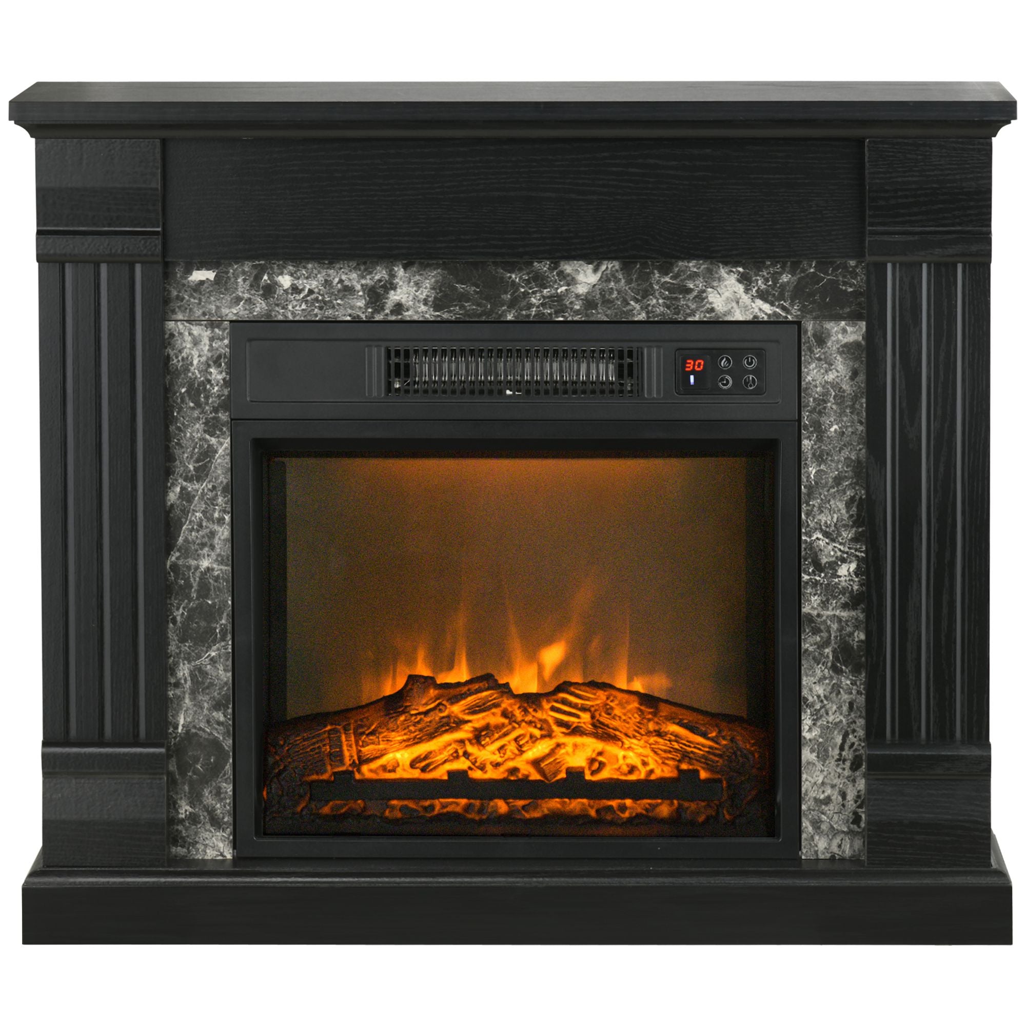 Electric Fireplace Mantel Wood Surround, Freestanding Fireplace Heater with Realistic Flame, Adjustable Temperature, Timer, Overheating Protection, and Remote Control, Black