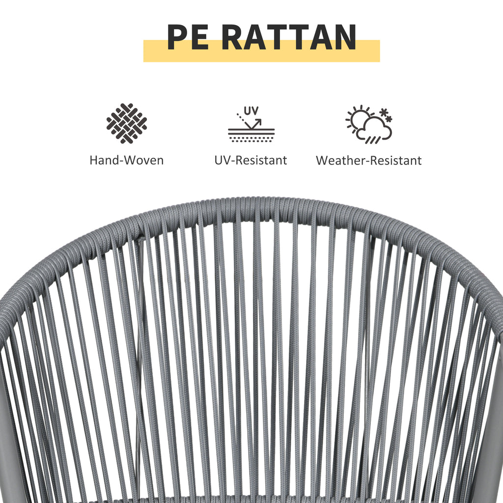 3-Piece Rattan Bistro Set, Garden Seating Group with 2 Armchairs and Coffee Table, Balcony Furniture Set, Grey