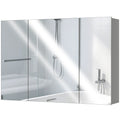 35" x 24" Wall Mounted Mirror Cabinet, Bathroom Medicine Cabinet with Mirror, 3 Doors and Adjustable Shelves, Grey