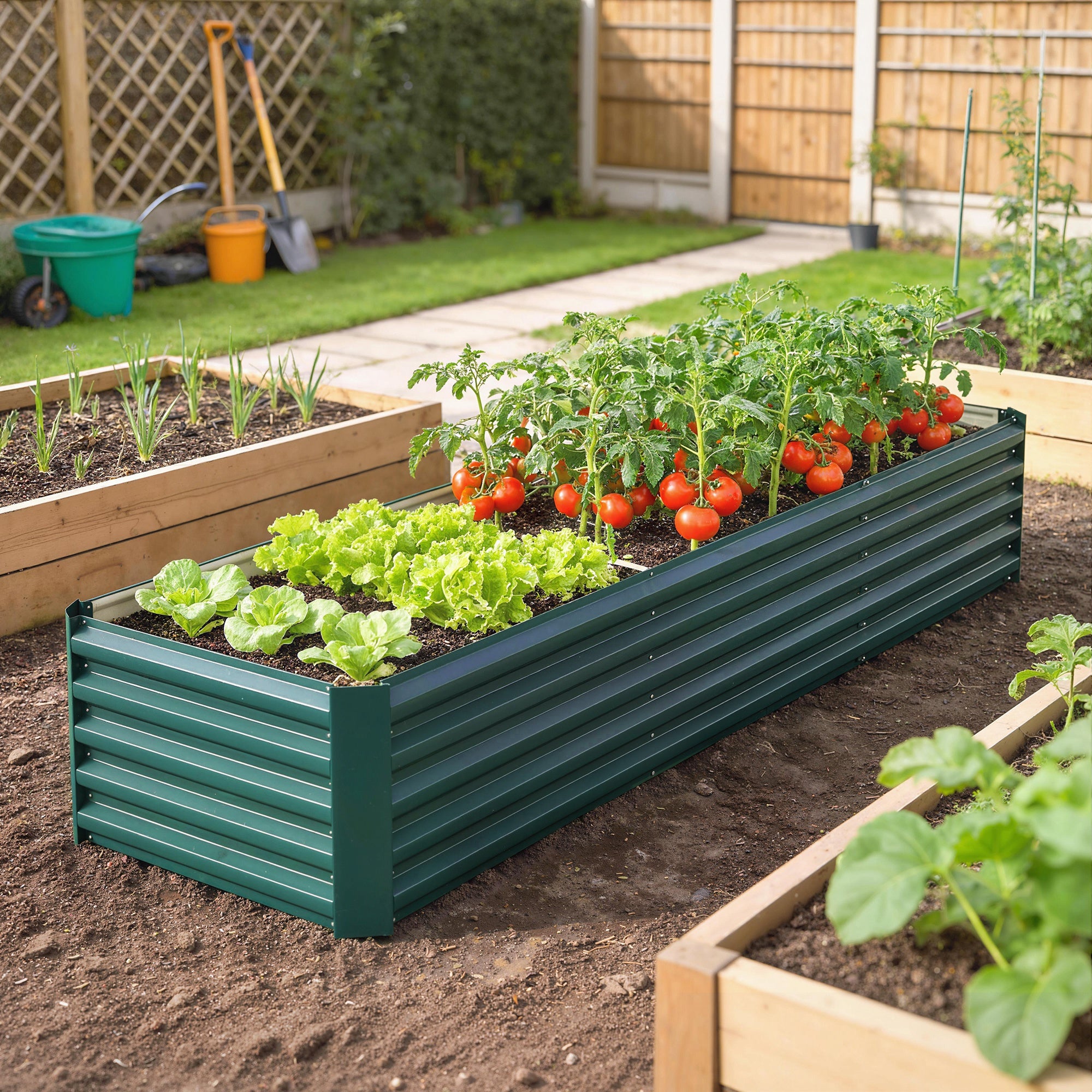 8'x2.6'x1.5' Galvanized Raised Bed, Large Elevated Planter Box for Growing Flowers, Herbs and Vegetables, Green