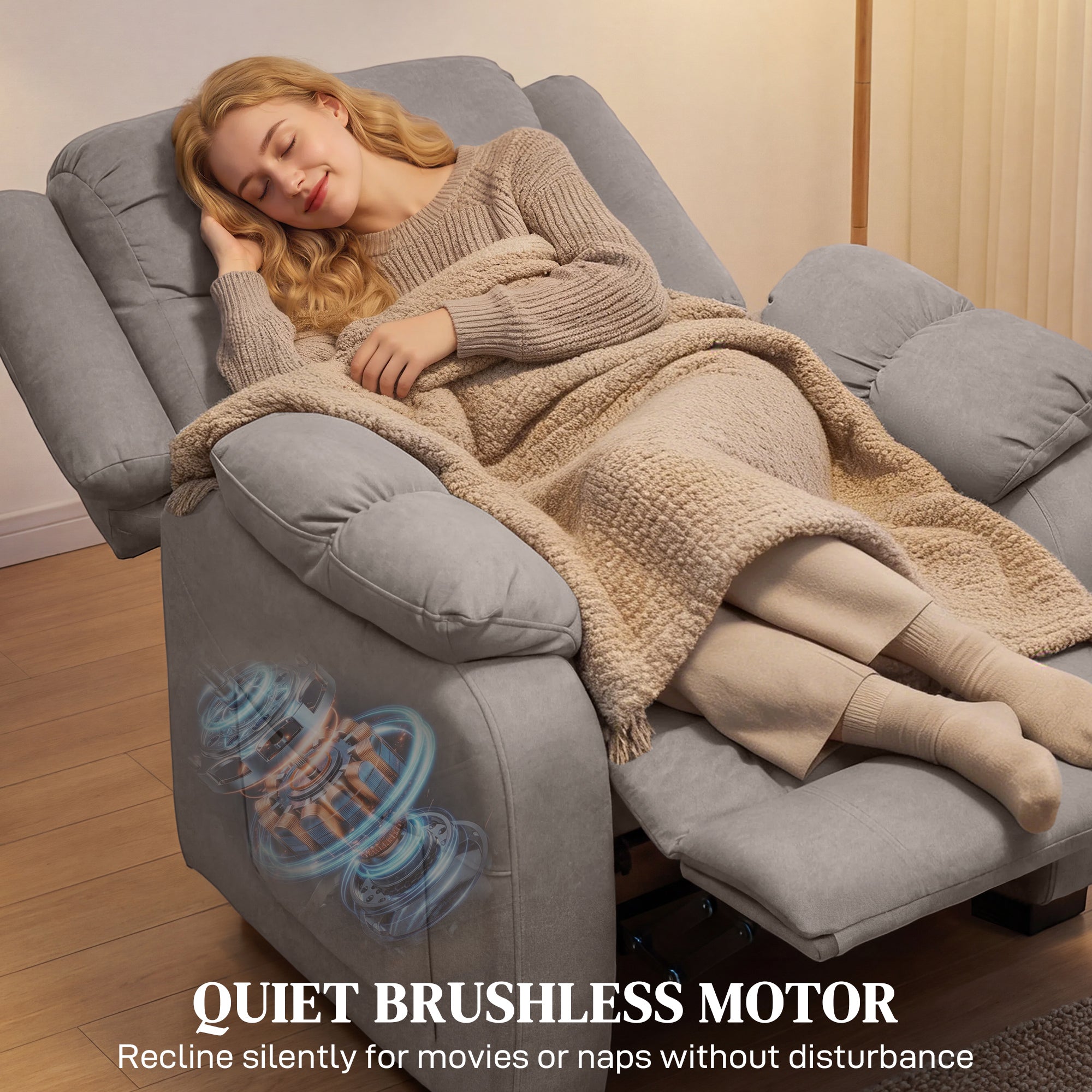 Massage Recliner Chair with Quiet Brushless Motor Pet-Friendly Fabric Power Recliner with 2 Memory Positions Brown