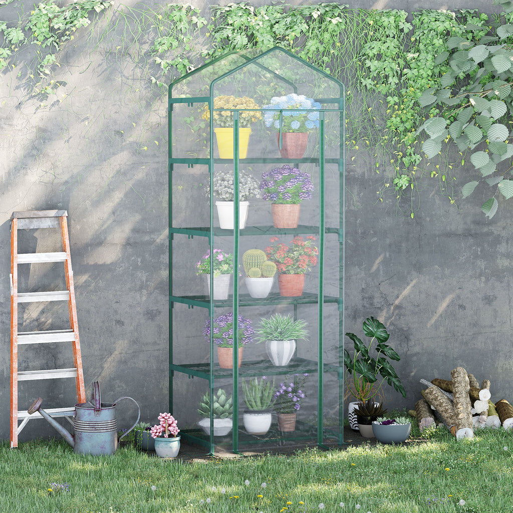 5 Tier Mini Greenhouse, Portable Outdoor Flower Stand with Shelf Clips, Indoor Greenhouse with Steel Frame, Transparent, 27.25" x 19.25" x 76", Clear