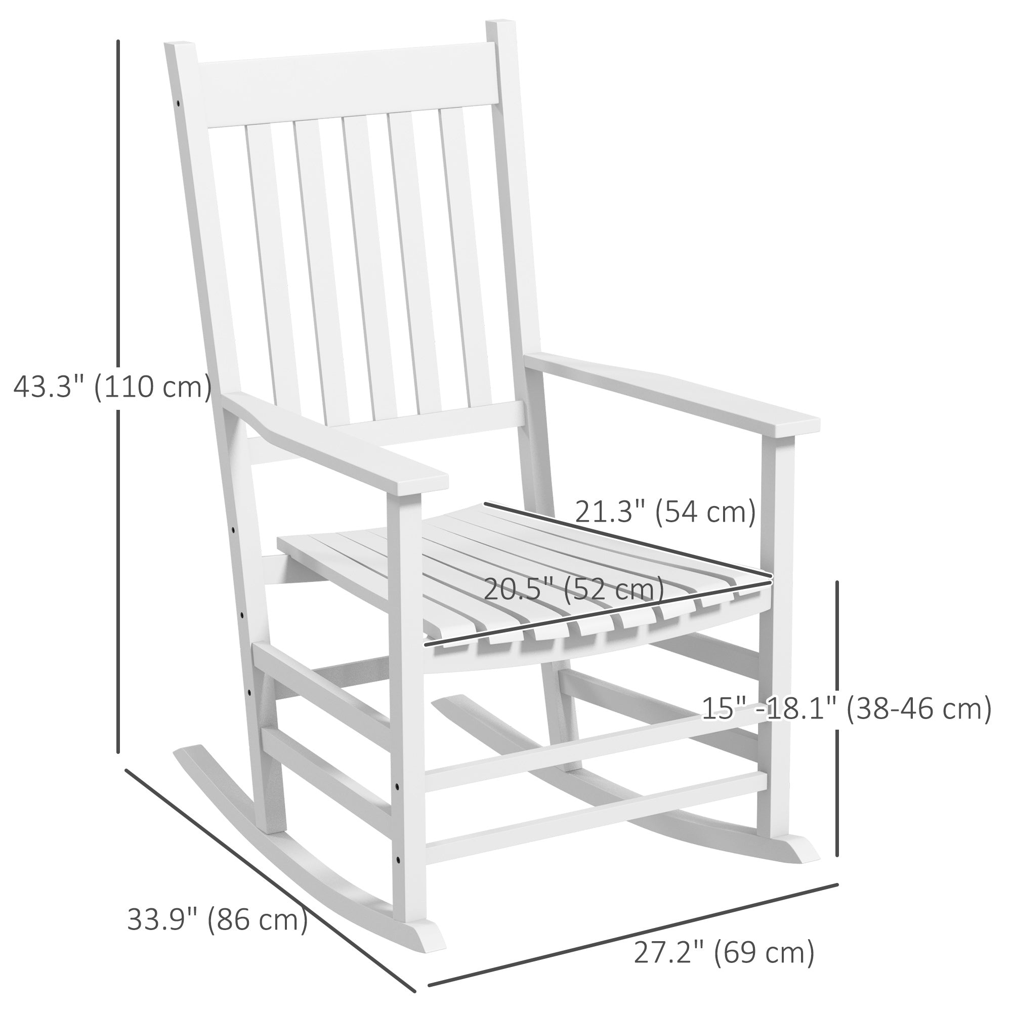 Wooden Patio Rocking Chairs Set of 2, Outdoor Rocker Chairs with Wide Armrests, High Back for Garden, Balcony, White