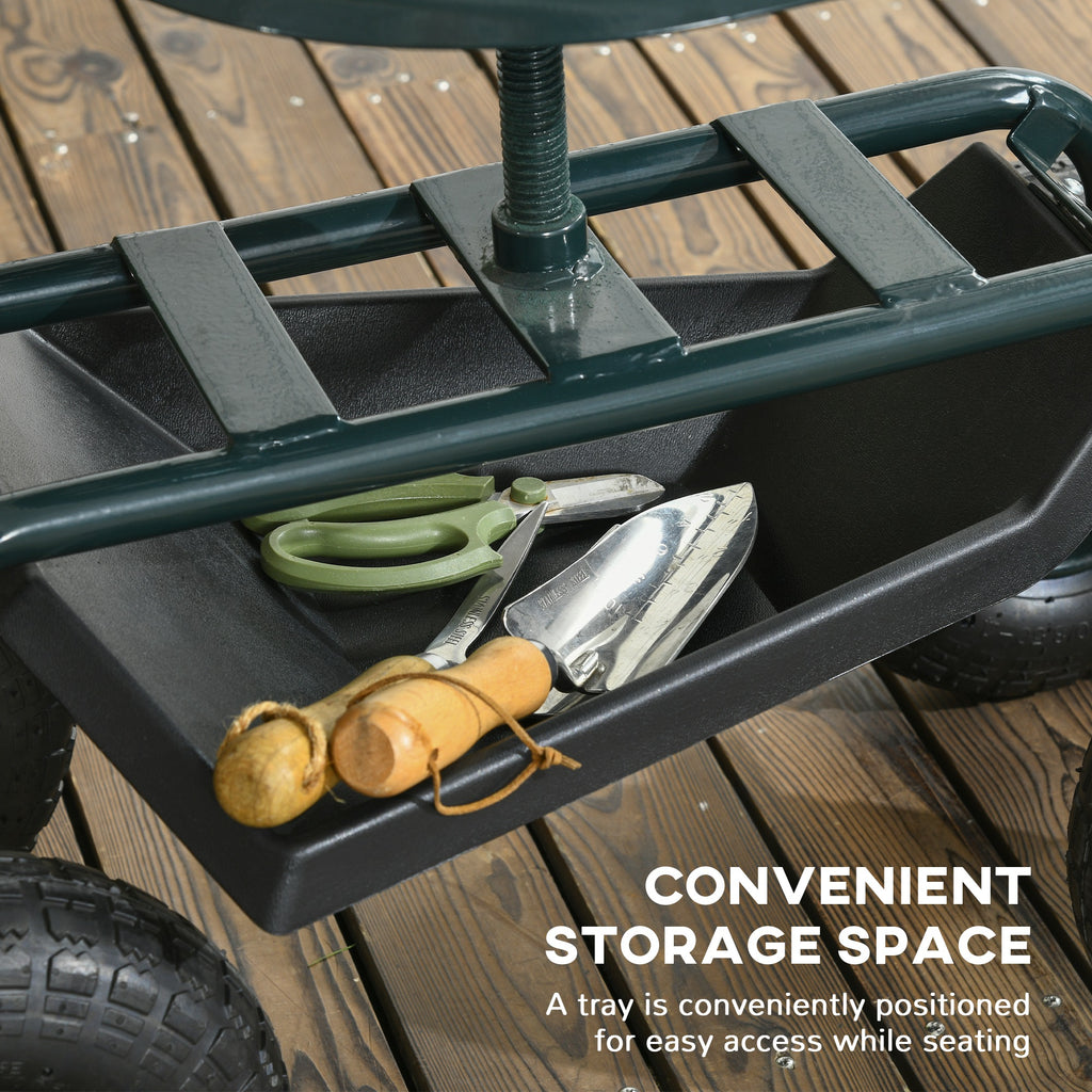 Garden Cart Garden Seat on Wheels with Tool Tray, 360Â° Swivel and Height Adjustable Seat, for Patio and Yard