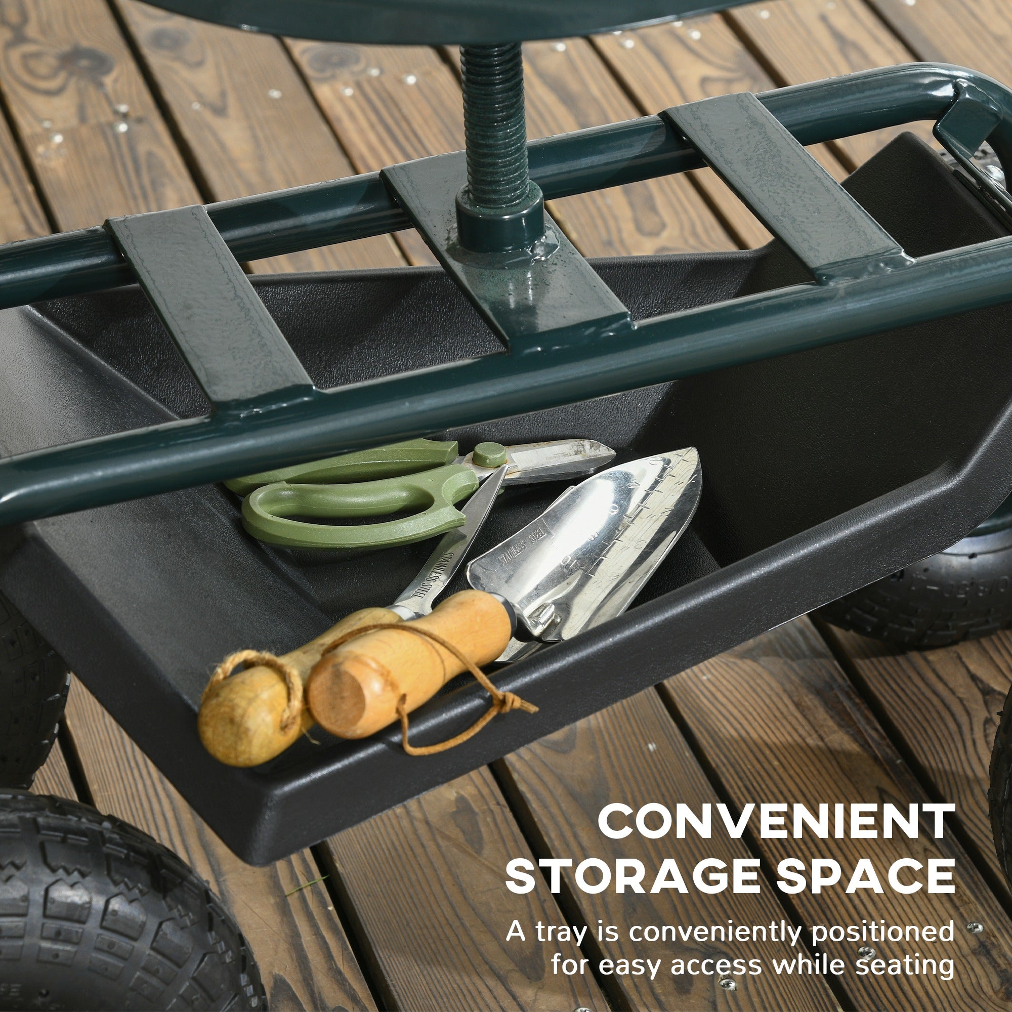 Garden Cart Garden Seat on Wheels with Tool Tray, 360Â° Swivel and Height Adjustable Seat, for Patio and Yard