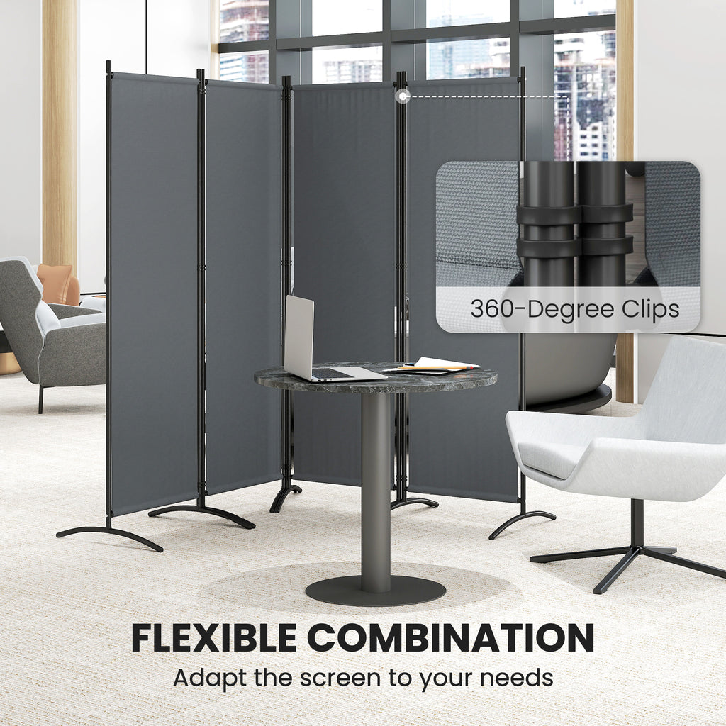 Folding Room Divider, Privacy Screen for Home Office Bedroom, 5.6FT Tall, Dark Grey