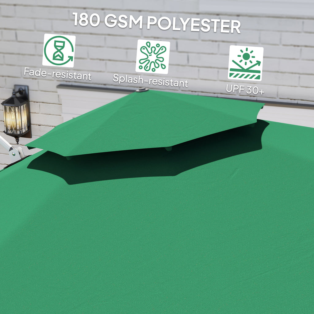 10 FT Cantilever Patio Umbrella with 360Â° Rotation & Adjustable Height, Cross Base, Crank and Tilt, Dark Green