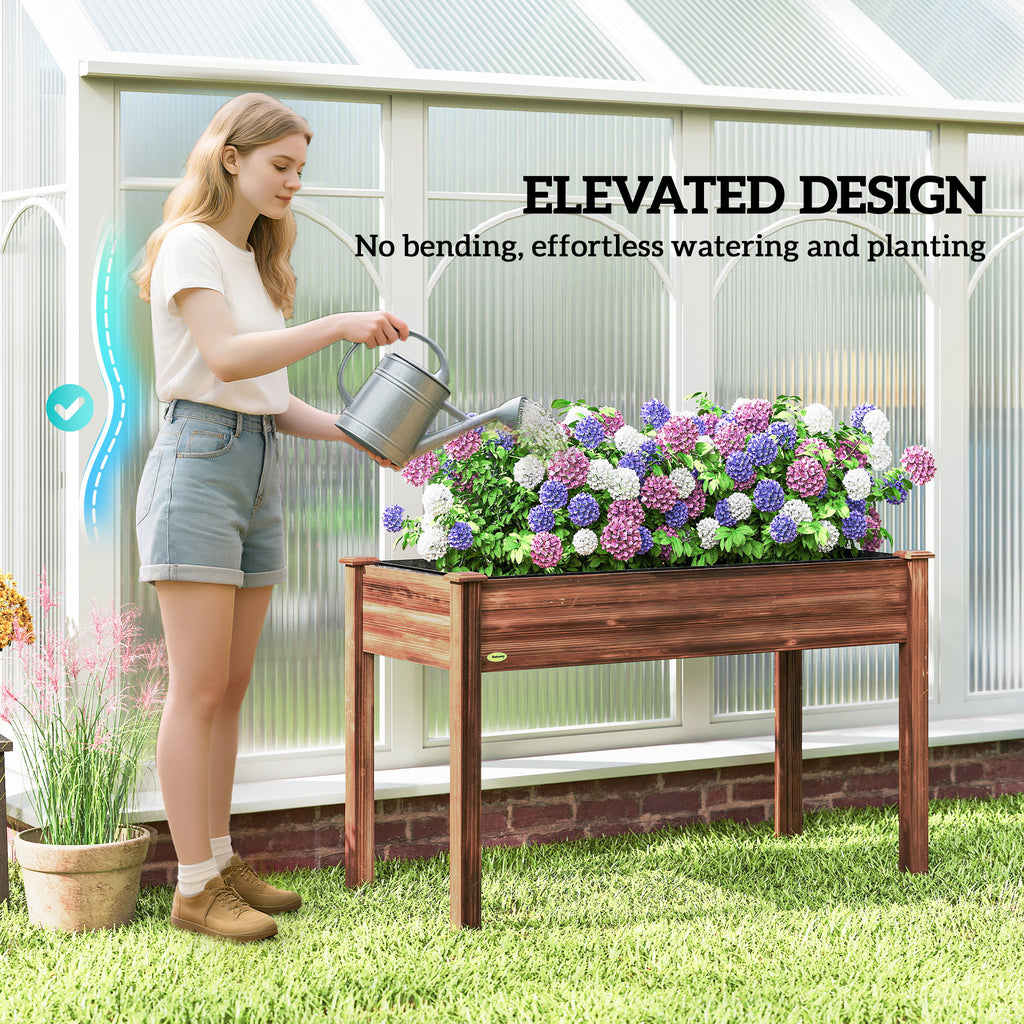 48" x 22" x 30" Wooden Patio Raised Garden Bed Planter, Elevated Planter Box with Legs, Carbonized