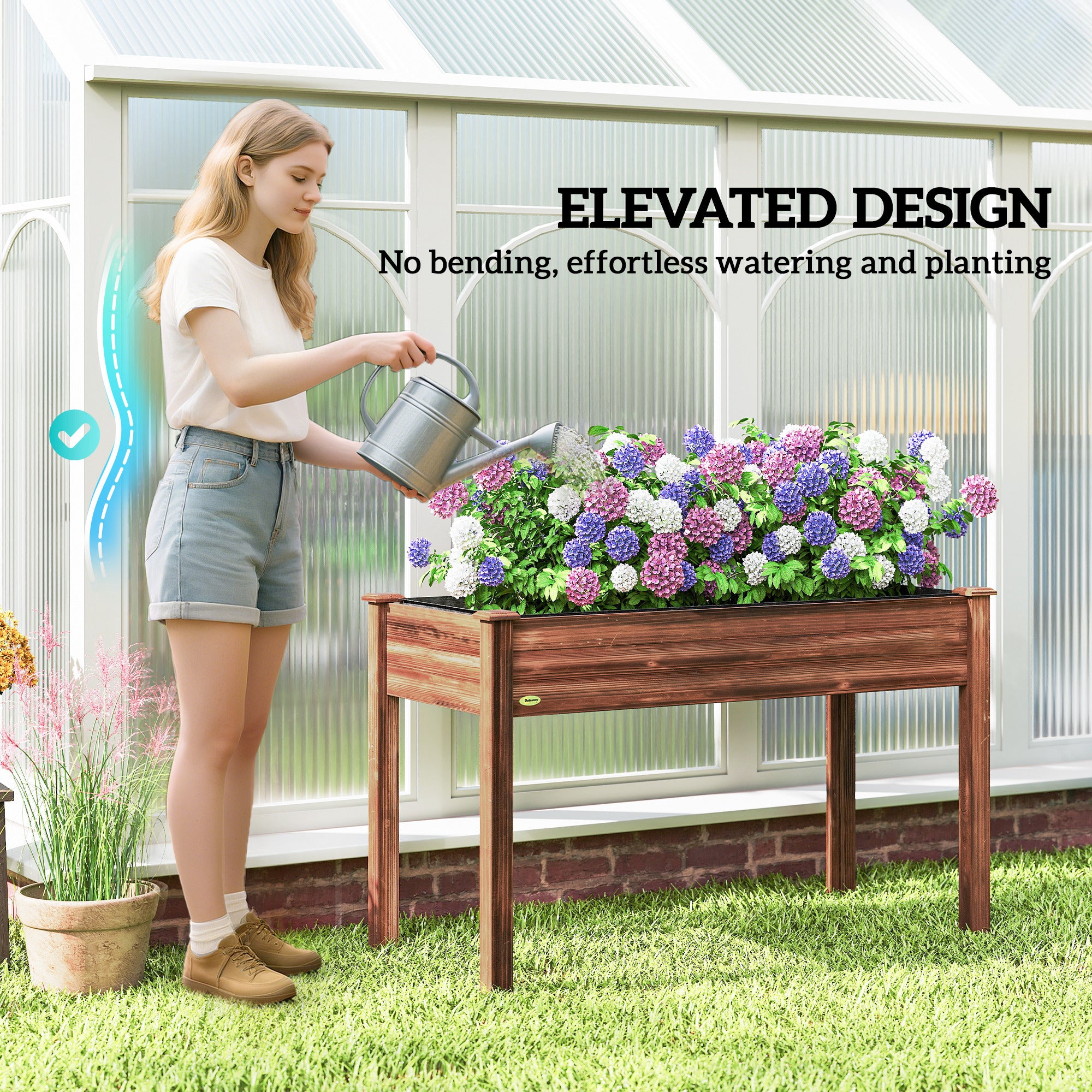 48" x 22" x 30" Wooden Patio Raised Garden Bed Planter, Elevated Planter Box with Legs, Carbonized