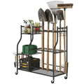 Garden Tool Organizer for Garage, 3-Tier Yard Tool Storage Rack with 32 Slots, 4 Wheels and 11 Hooks