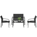 4 Piece Patio Furniture Set, Outdoor Conversation Set with Deep Seat, Loveseats, Armchairs, Glass-Top Table, Black