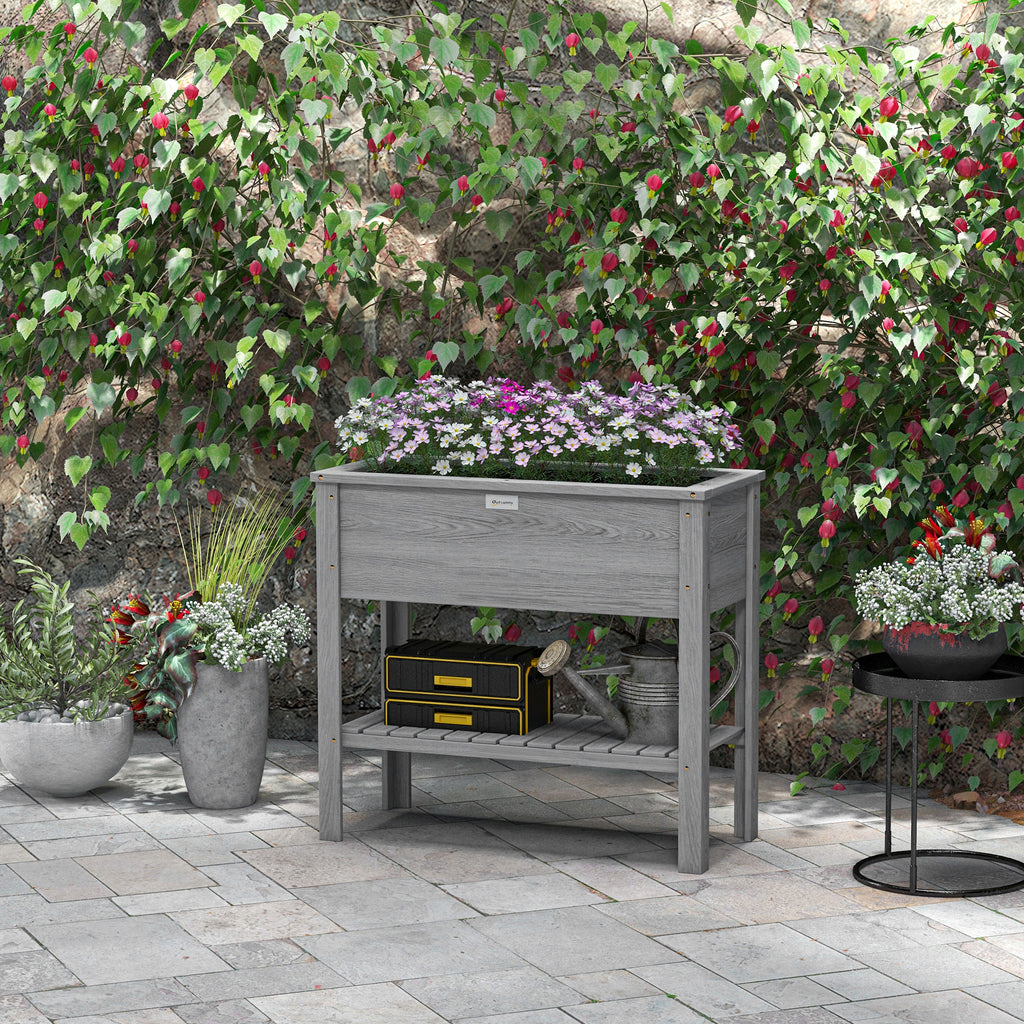 Elevated Planter Box with Storage Shelf for Flowers, Vegetables, and Herbs, 36" x 16" x 32", Grey