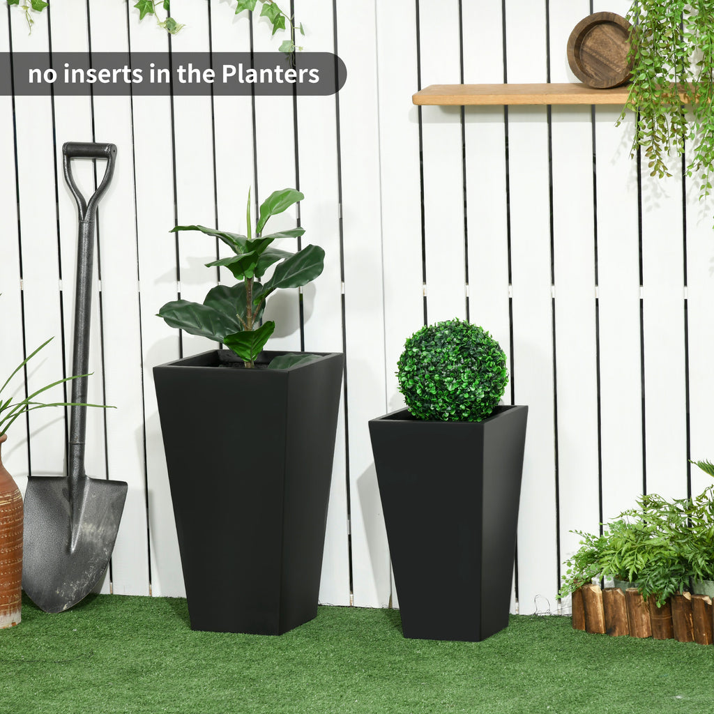 Set of 2 Tall Planters with Drainage Holes, 22" / 18" Outdoor Flower Pots for Patio, Yard, Garden, Black