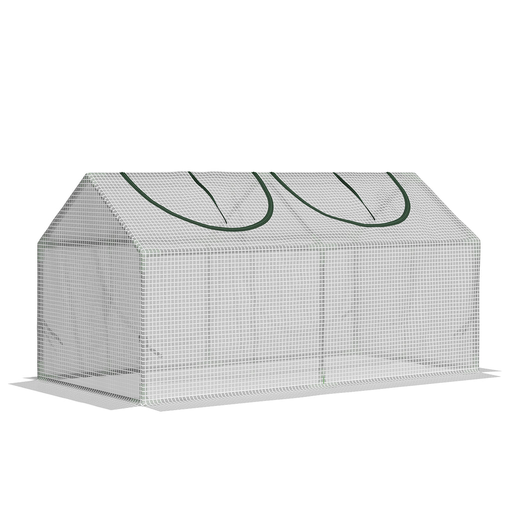 47" x 24" x 24" Portable Mini Tunnel Greenhouse Garden Planting Outdoor Flower Warm House Box with 2 Windows Steel Frame PE Cover, White