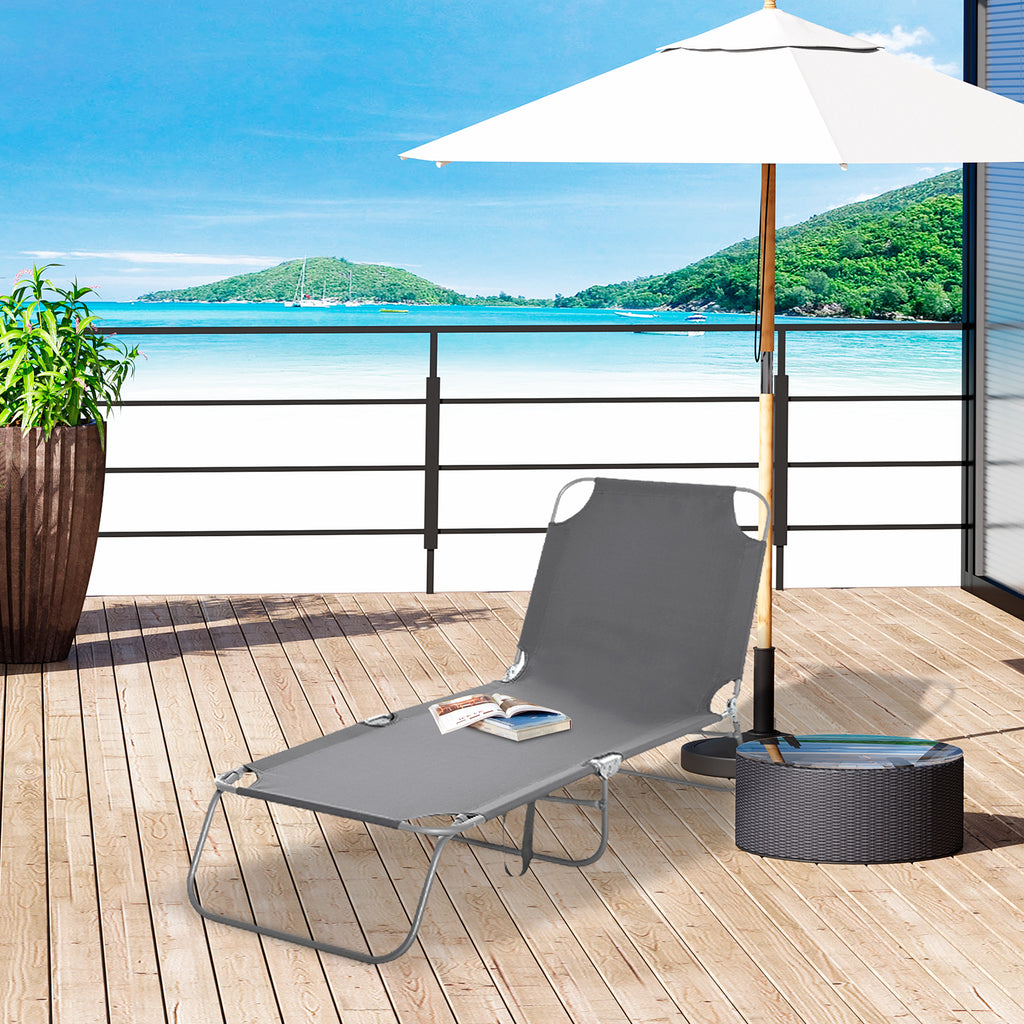 Folding Outdoor Lounge Chair, Portable Reclining Beach Lounger with Breathable Mesh Fabric, Sun Lounge Bed Camping Cot for Patio, Garden, Poolside, Grey
