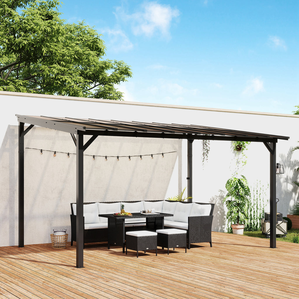 10' x 14' Hardtop Gazebo Wall-Mounted / Free Standing Outdoor Pergola with UPF 50+ & Waterproof Polycarbonate Roof