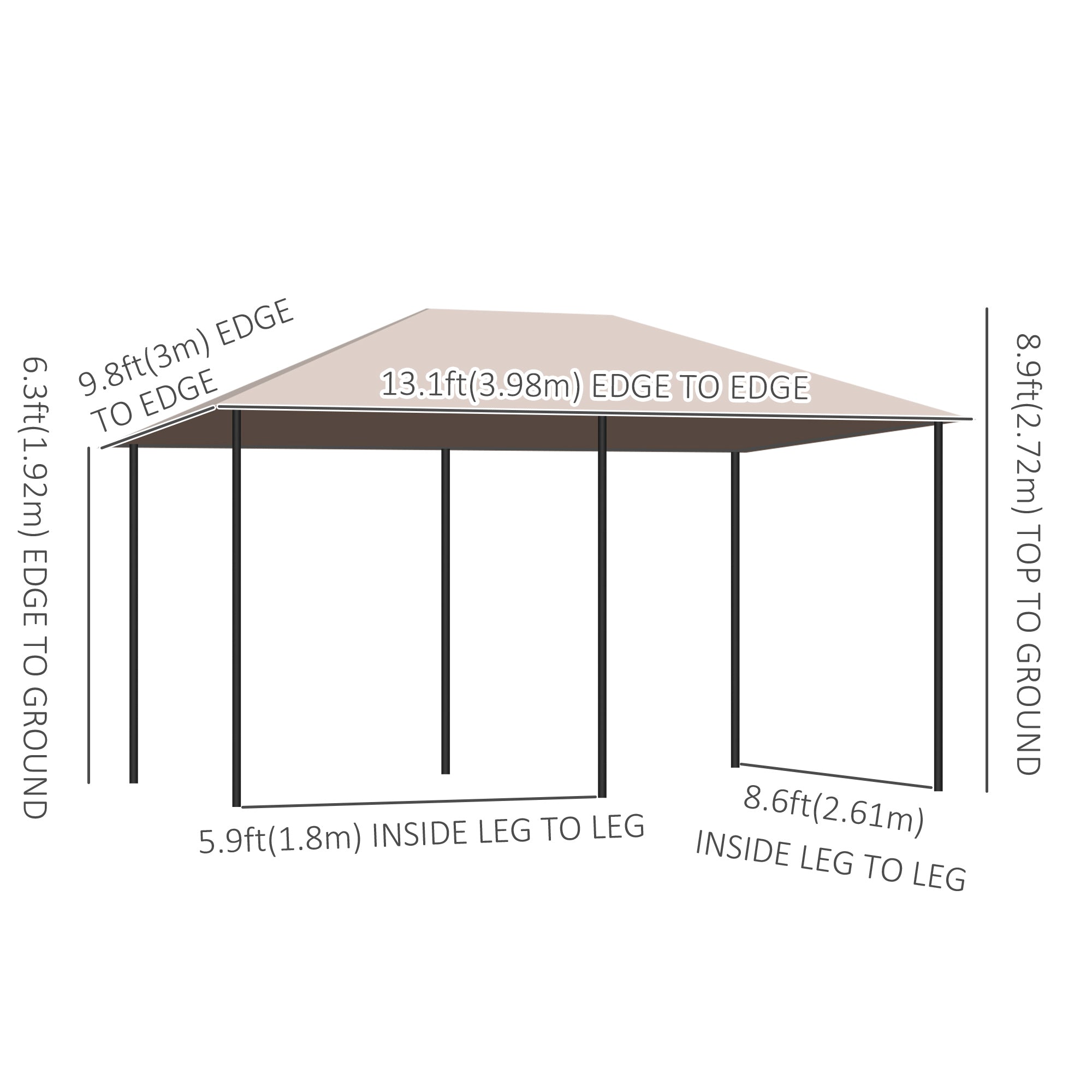 13'x 10' Soft-top Steel Patio Gazebo Canopy Party Tent with 6 Removable Curtains and Drainage Holes, Khaki