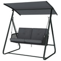 2-Person Outdoor Patio Porch Swing with Adjustable Canopy, Rattan Hanging Swing Bench with Soft Cushions