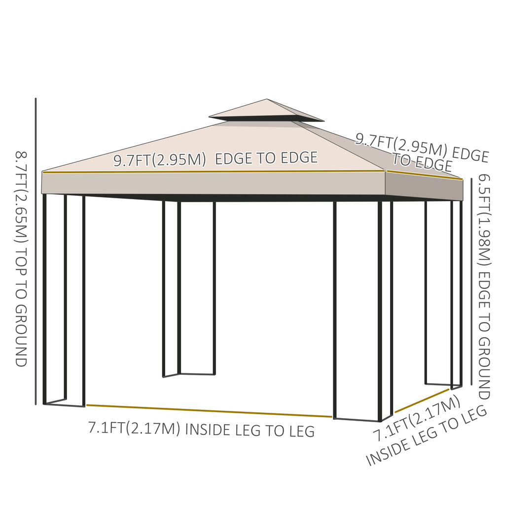 10' x 10' Patio Gazebo Outdoor, Canopy Shelter with Double-tier Roof, Pavilion Sidewalls for Garden Events, Cream White