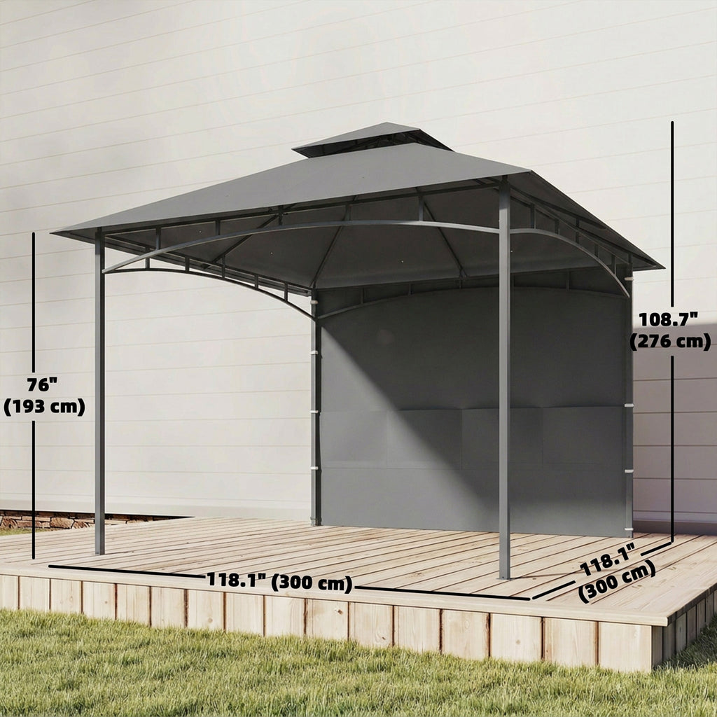 10' x 10' Patio Gazebo, Double Roof Outdoor Gazebo Canopy Shelter with Storage, Hook, Metal Frame, Dark Grey
