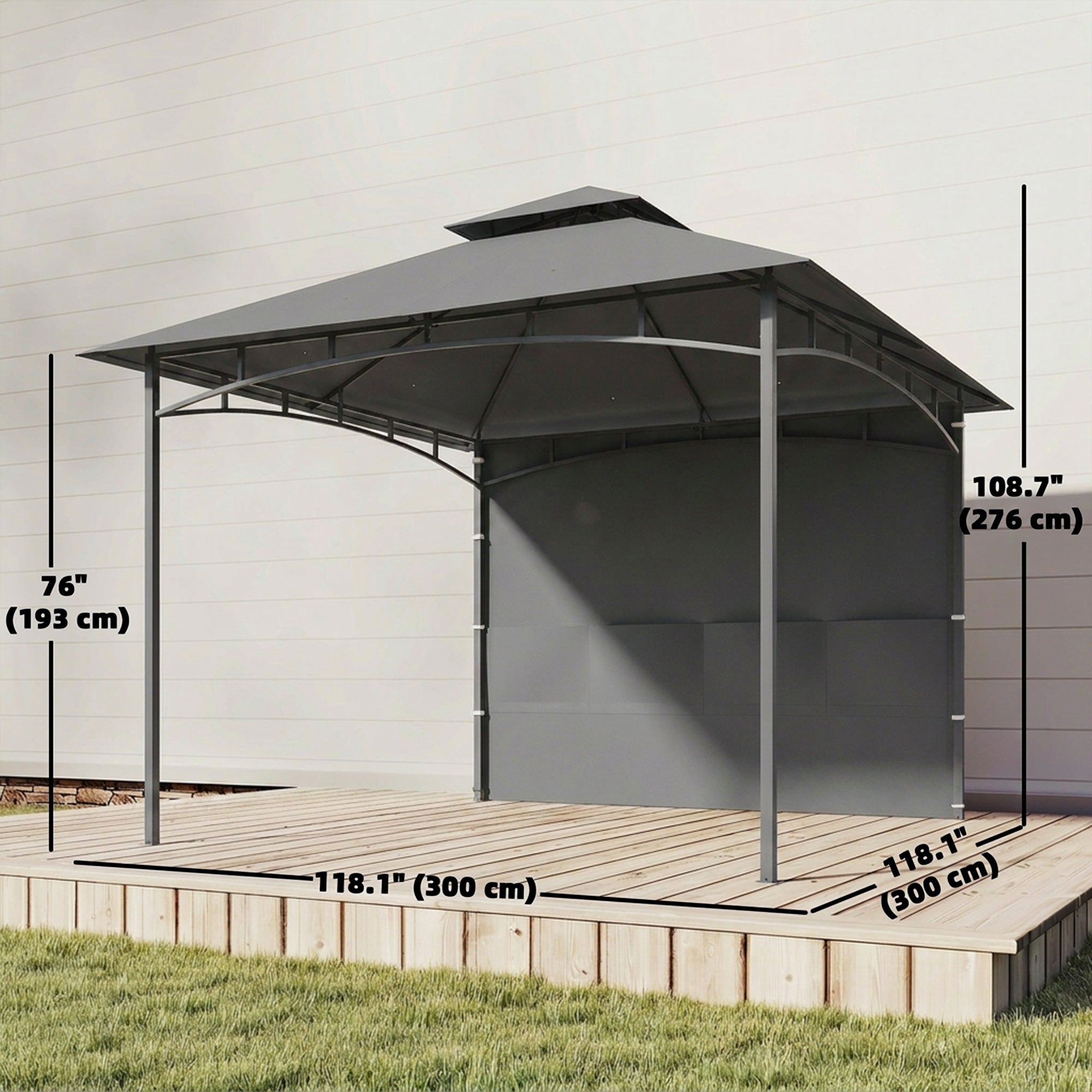 10' x 10' Patio Gazebo, Double Roof Outdoor Gazebo Canopy Shelter with Storage, Hook, Metal Frame, Dark Grey