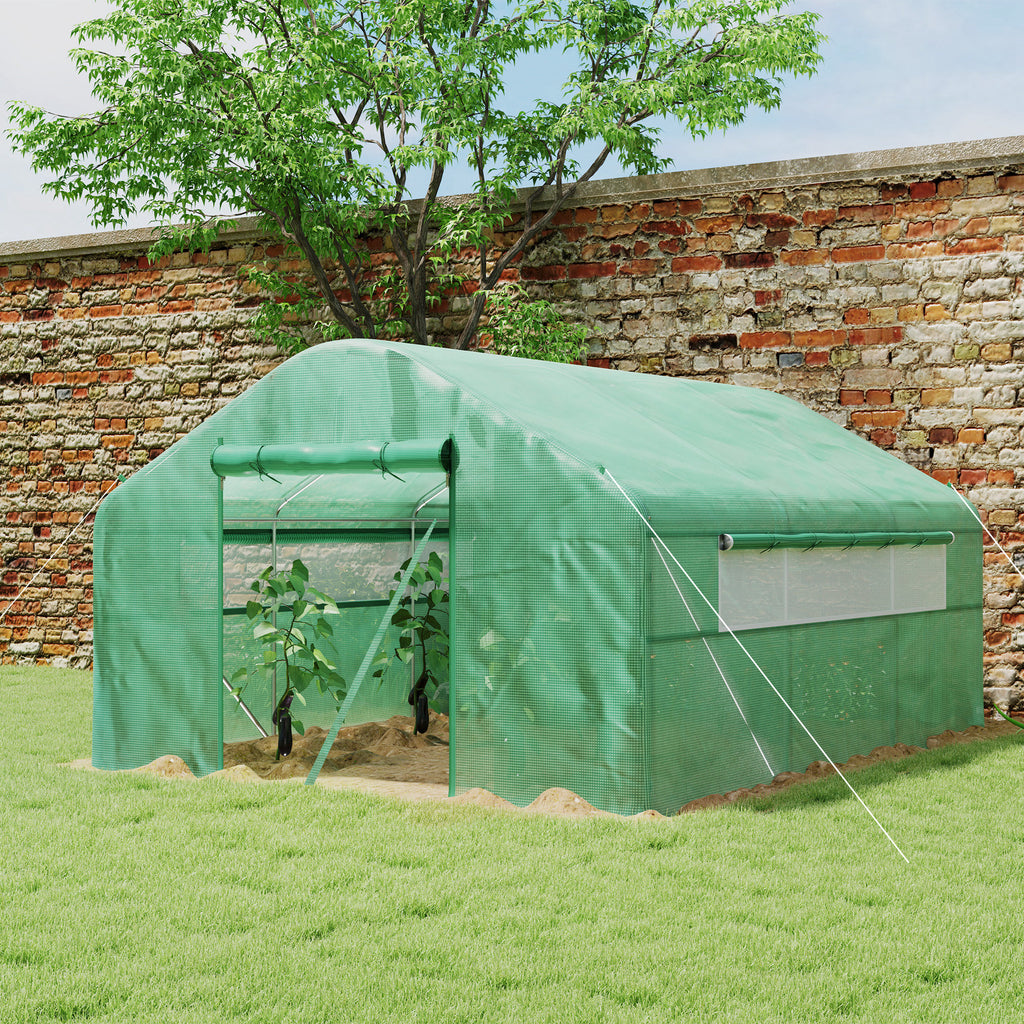 Walk-in Tunnel Greenhouse with Galvanized Steel Frame, Doors & Windows, Wind Resistant, Garden Planting Warm House, 13' x 10' x 6.5' , Green