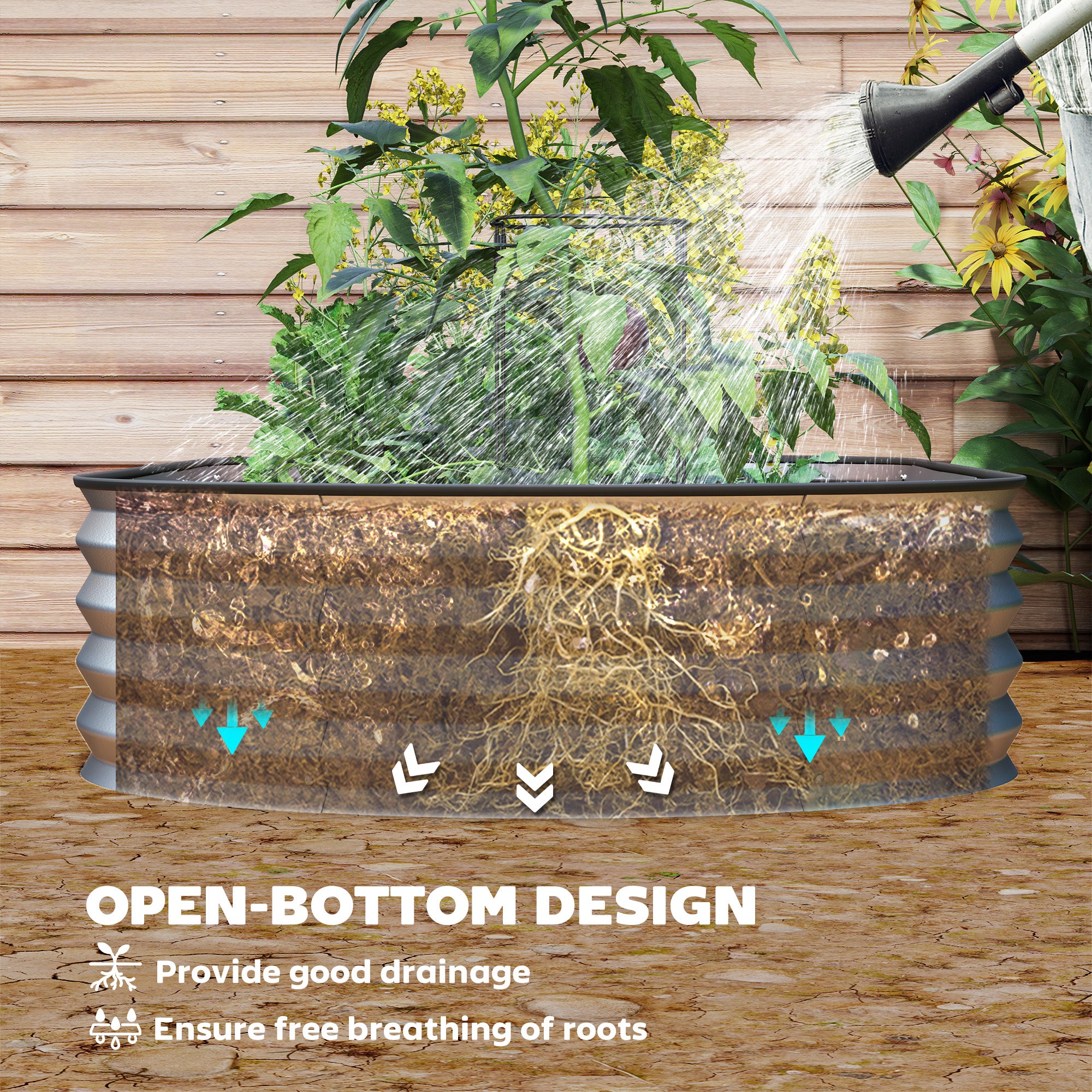 6' x 3' x 1' Large Outdoor Planter Box, Galvanized Raised Garden Bed with Metal Plant Stake, Silver