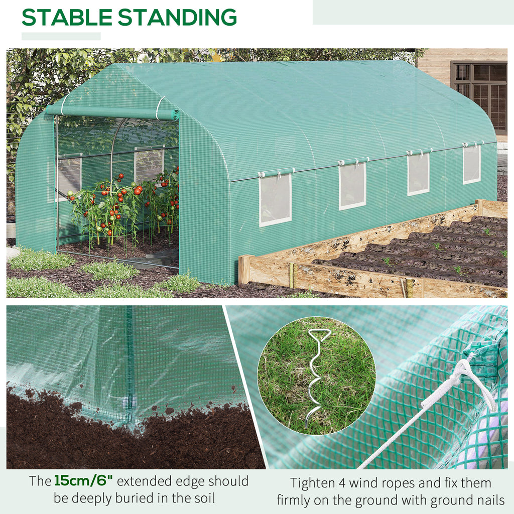 20x10x7ft Walk-in Steeple Greenhouse Outdoor Backyard Plant Seed Growth Shed Tunnel Warm House with 2 Anchor Way Green