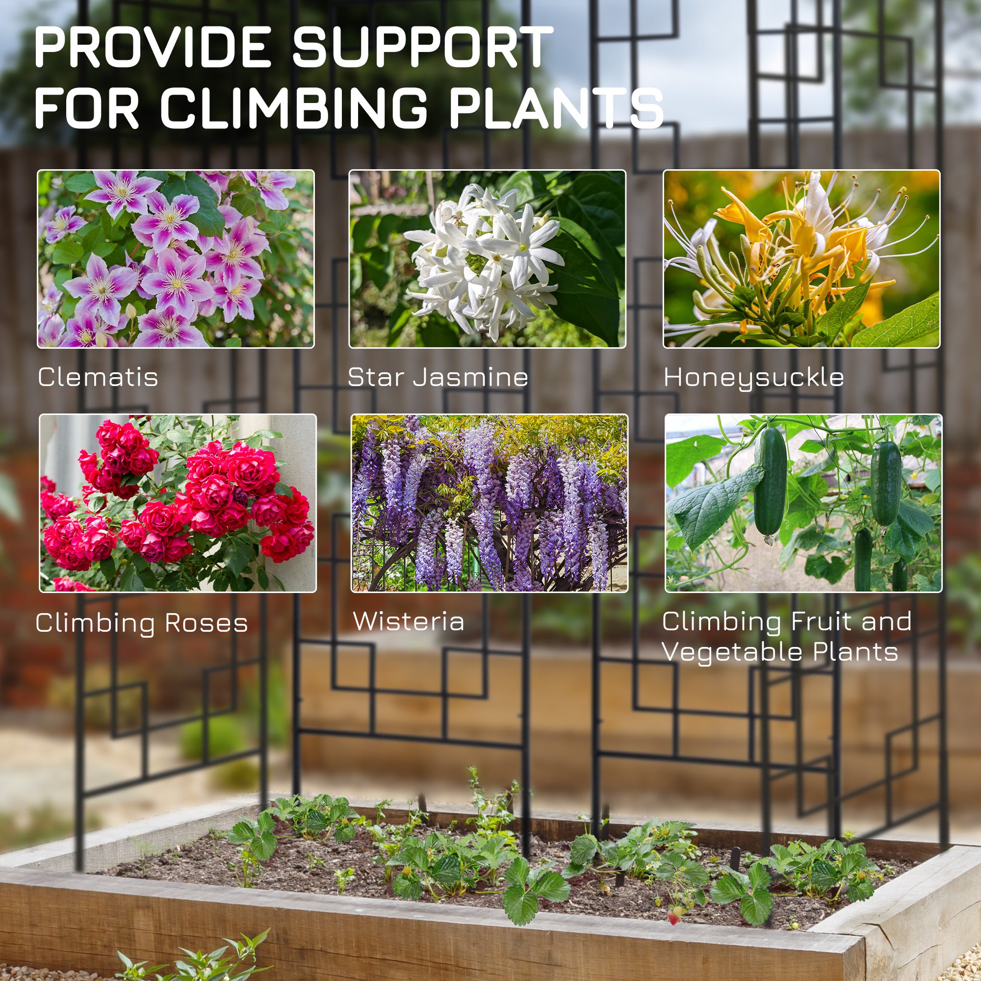 4 Pack Garden Trellis for Climbing Plants, Outdoor Metal Grid Panels for Roses, Vine Flower, Cucumber, Clematis, 72" Tall