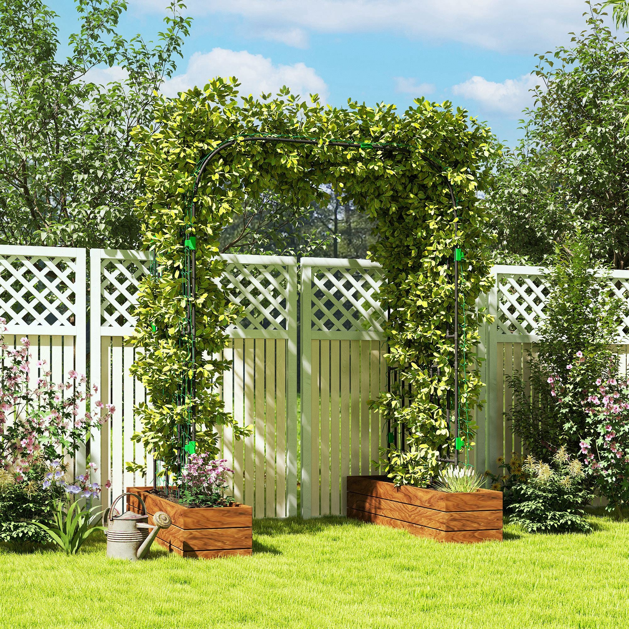 Arched Garden Trellis, 8 FT Tall Metal Plant Trellis Support with Trellis Netting for Climbing Plants