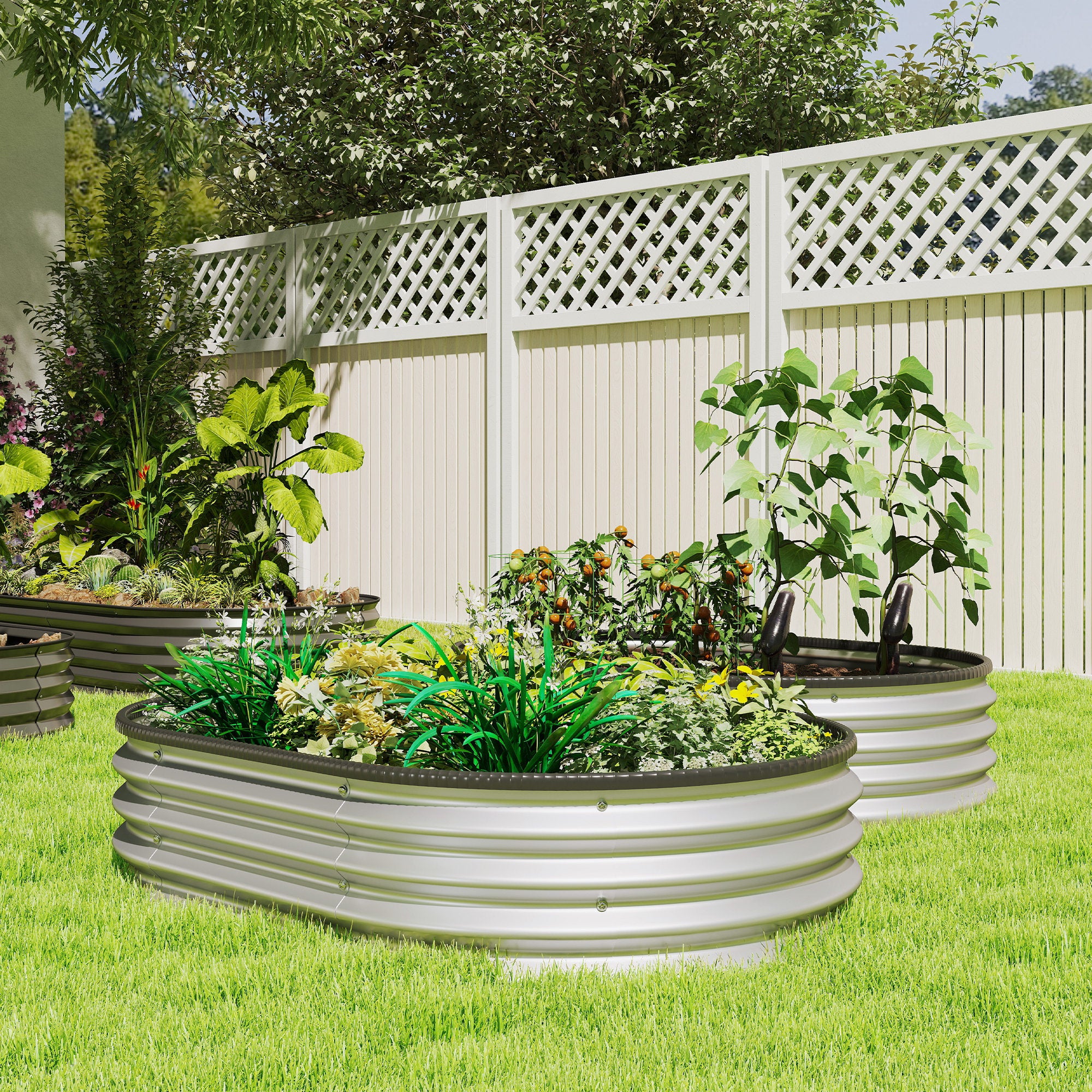 2Pcs Galvanized Raised Garden Bed, 4 x 3 x 1 ft Modular Metal Garden Beds with Rubber Strip Edging, Silver