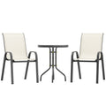 3 Pieces Bistro Set, Small Patio Furniture Set with Stackable Mesh Chairs, Glass Table for Garden, Balcony, Beige