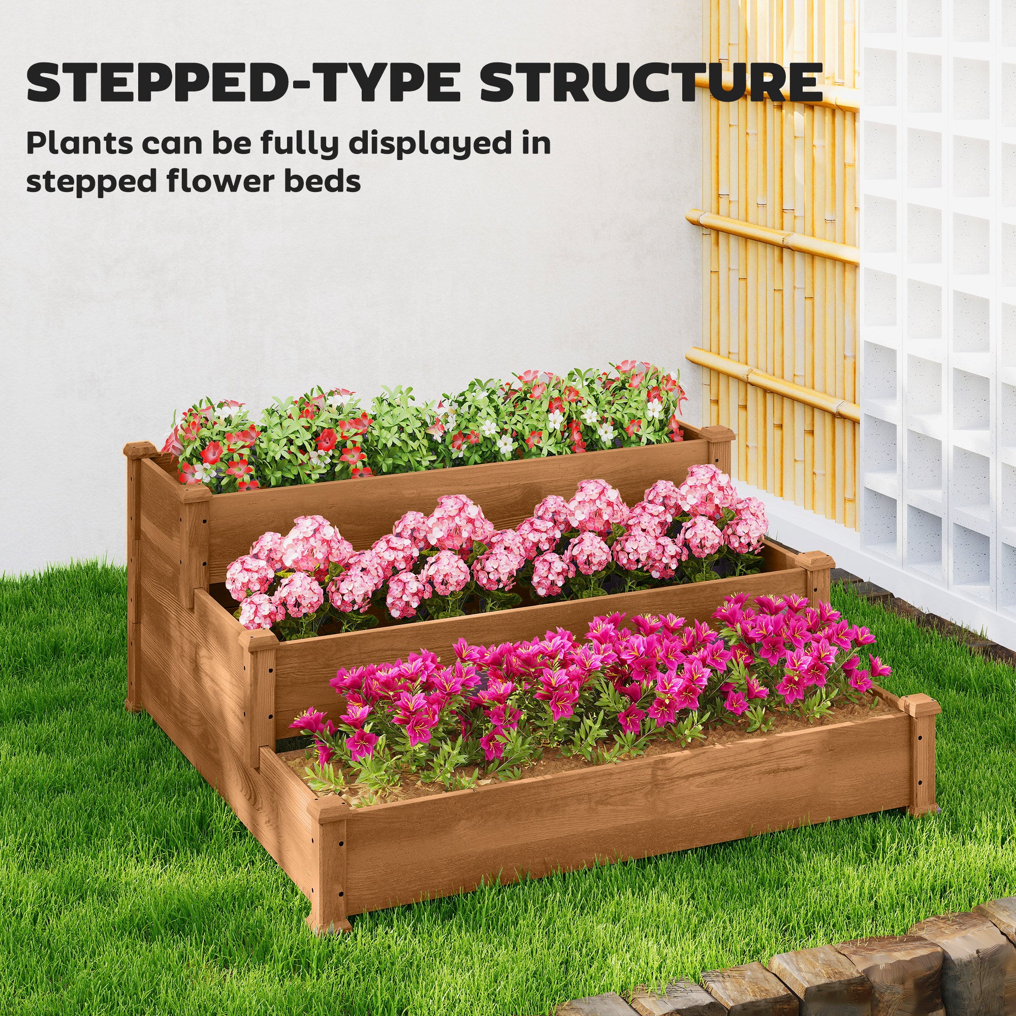 3-Tier Garden Bed Planter Box for Backyard, Patio, 49"x49"x22", Brown