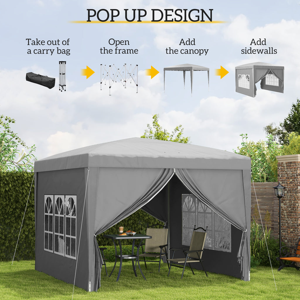10'x10' Outdoor Pop Up Party Tent Wedding Gazebo Canopy with Carrying Bag (Light Grey)