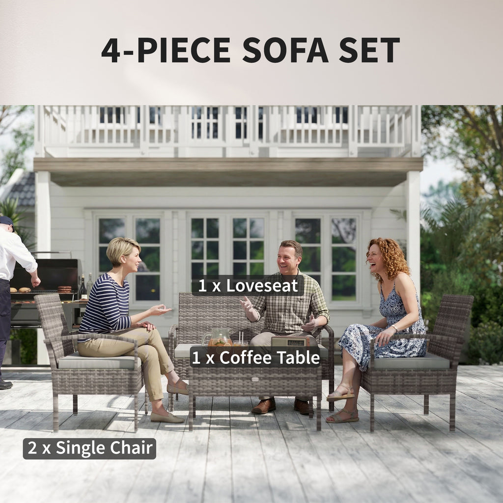 4 Pieces Patio Furniture Set with A Loveseat, Two Armchairs and A Coffee Table, Outdoor Conversation Set, Light Grey