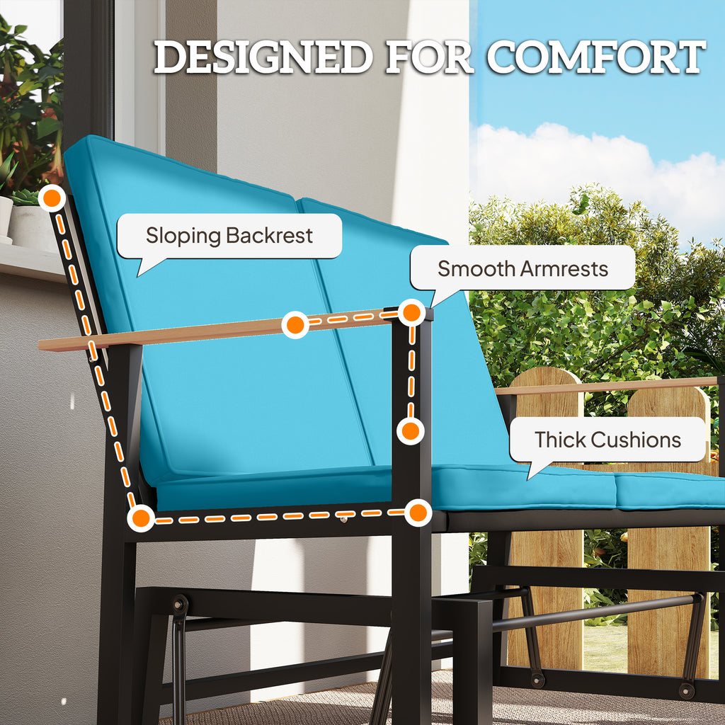 Outdoor Glider Bench for 2 Person, Patio Glider Loveseat with Thick Cushions for Garden Balcony Porch, Navy Blue