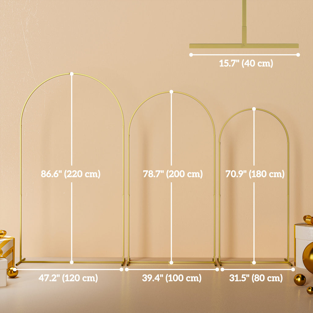 Wedding Arch, 7/6.5/6 ft Metal Balloon Arch Backdrop Stand Set of 3 for Birthday Party, Bridal Shower, Graduation, Ceremony, Banquet Decorations, Gold
